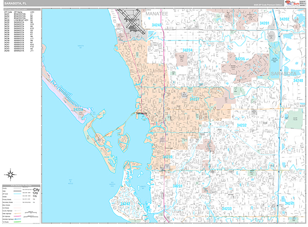 Sarasota, FL Wall Map