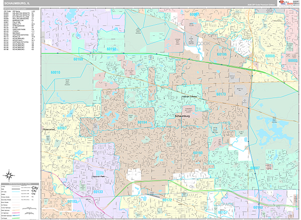 Schaumburg, IL Wall Map