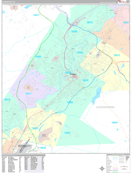 Scranton Pennsylvania Wall Map Premium Style By MarketMAPS MapSales
