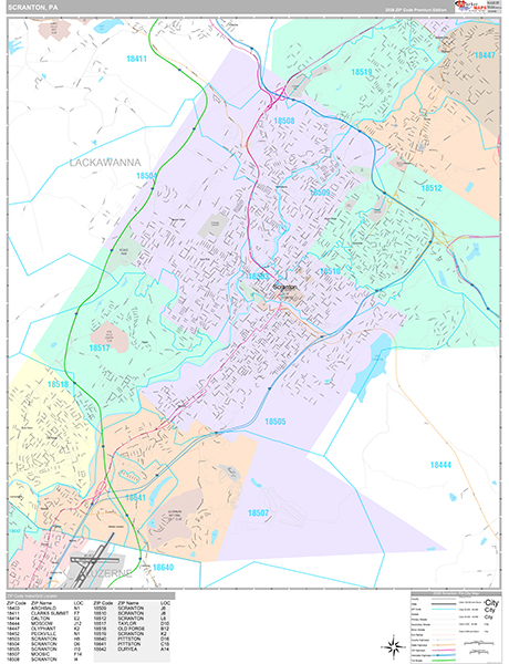 Scranton, PA Wall Map