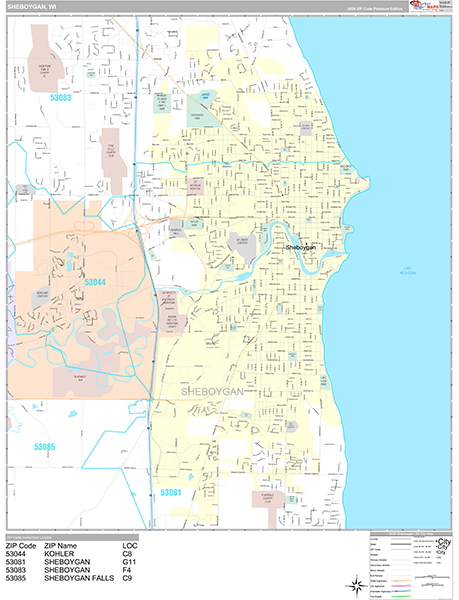 Sheboygan, WI Zip Code Map