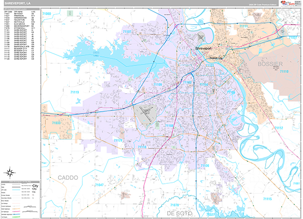 Shreveport City Wall Map Premium Style