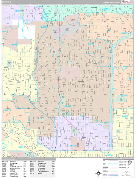 Skokie, IL Wall Map