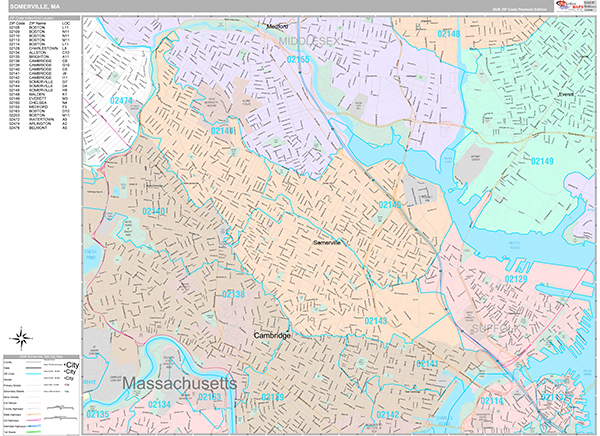 Somerville, MA Wall Map