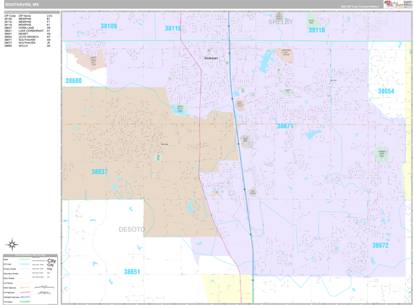 Southaven City Wall Map Premium Style