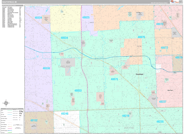 Southfield City Digital Map Premium Style