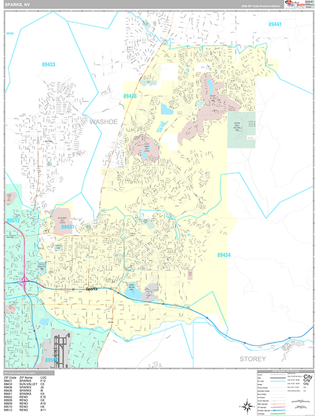 Sparks City Wall Map Premium Style