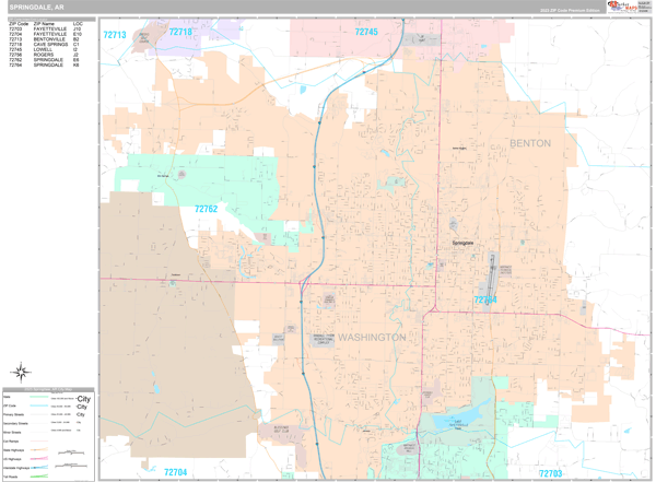 Springdale City Wall Map Premium Style