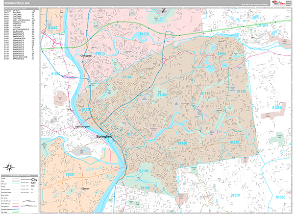 Springfield, MA Zip Code Map