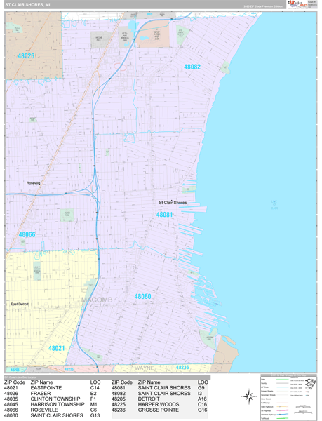 st clair shores zip code map St Clair Shores Mi Postal Code Map Premium Style st clair shores zip code map