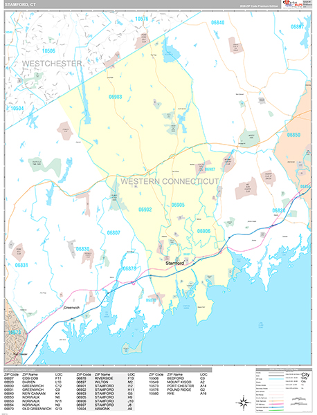 Stamford, CT Zip Code Map