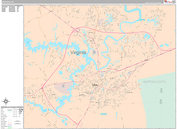 Suffolk Wall Map Premium Style