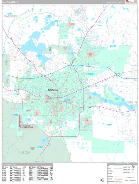 Tallahassee City Wall Map Premium Style