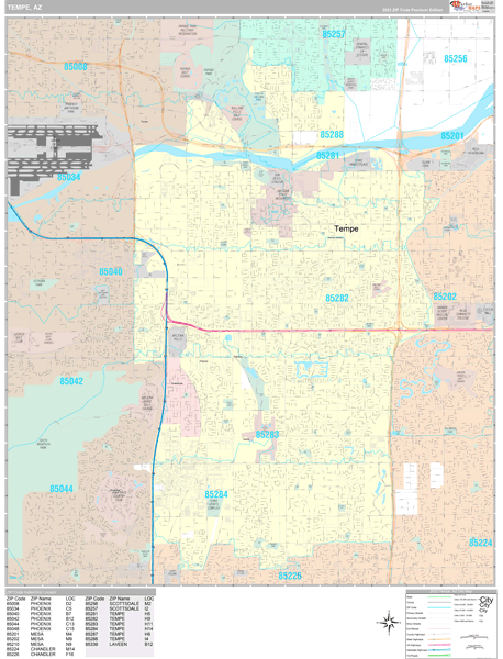 Tempe City Wall Map Premium Style