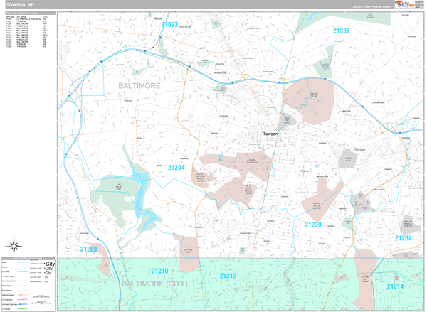 Towson City Digital Map Premium Style