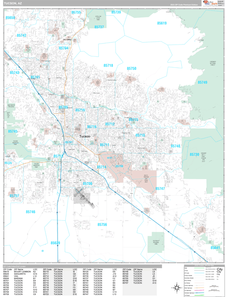 Tucson City Wall Map Premium Style