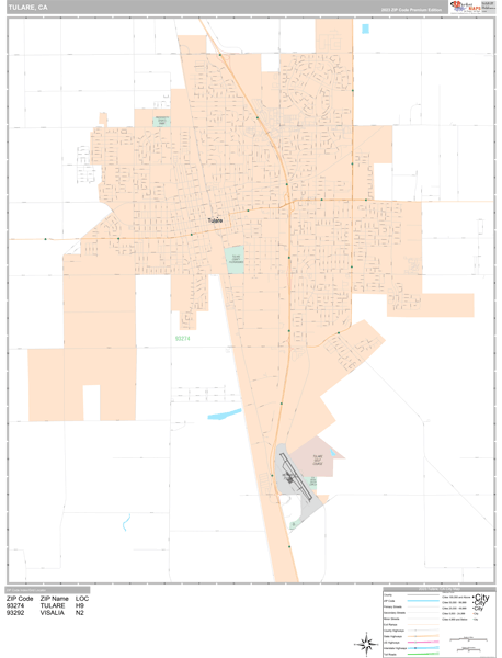 Tulare City Digital Map Premium Style
