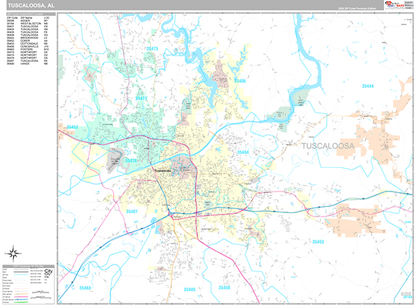 Tuscaloosa City Wall Map Premium Style