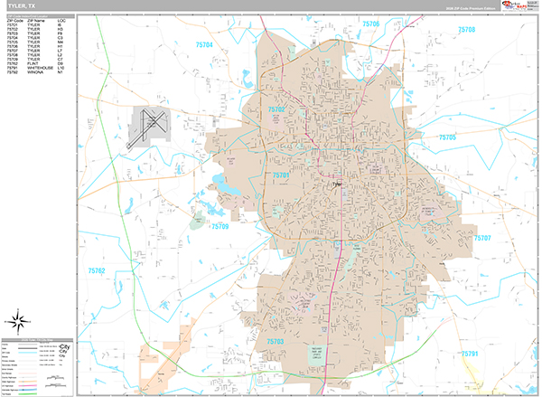 Tyler, TX Zip Code Map