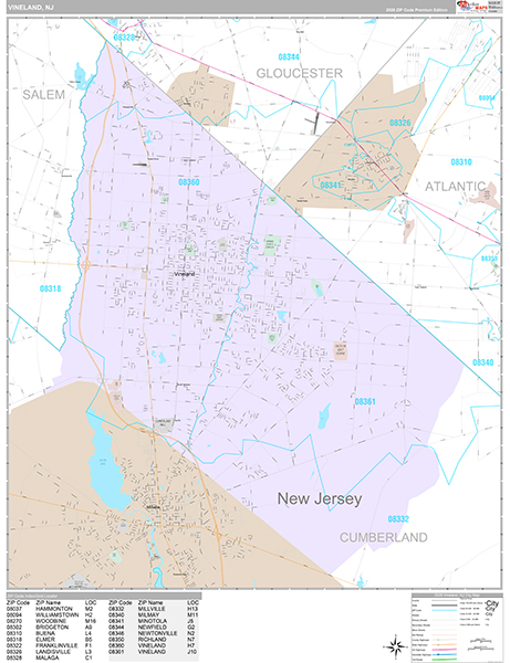 Vineland, NJ Wall Map
