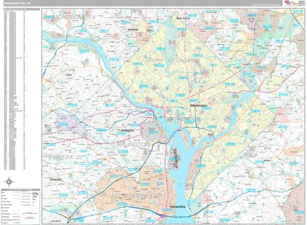 Washington City Digital Map Premium Style
