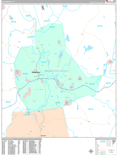 Waterbury, CT Zip Code Map