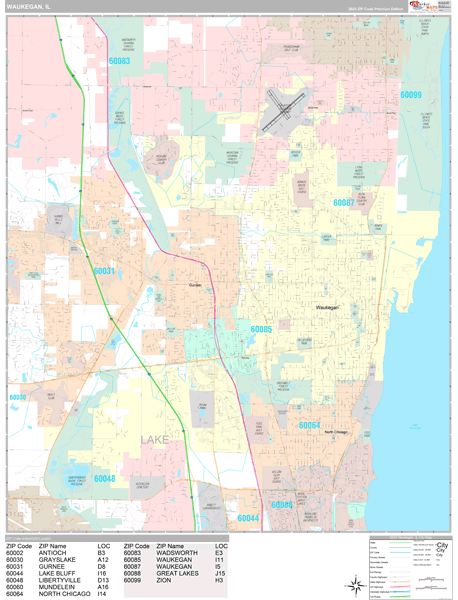 Waukegan City Digital Map Premium Style
