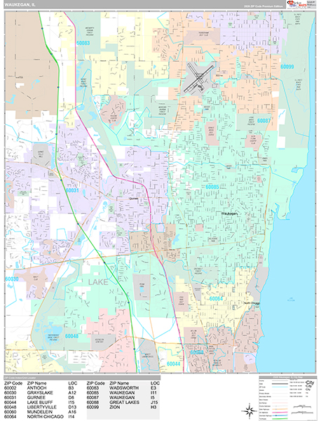 Waukegan, IL Wall Map