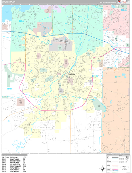 Waukesha, WI Zip Code Map