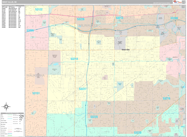 West Allis Wisconsin Wall Map (Premium Style) by MarketMAPS - MapSales