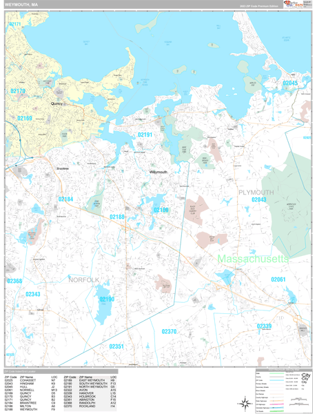 Weymouth, MA Zip Code Map