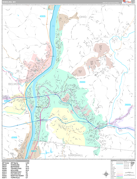 Wheeling City Wall Map Premium Style
