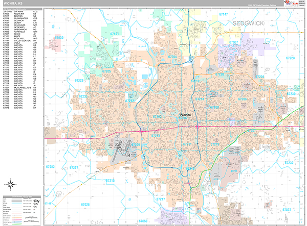 Wichita City Wall Map Premium Style