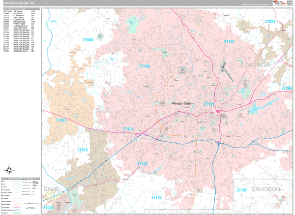 Winston-salem North Carolina Zip Code Maps - Premium