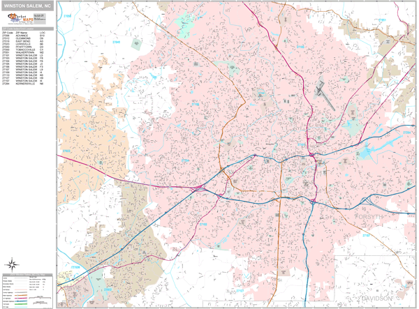 Winston-Salem, NC Wall Map