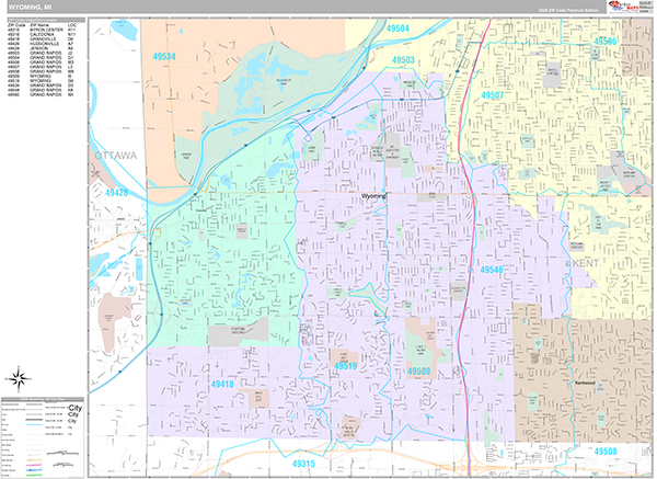 Wyoming City Wall Map Premium Style