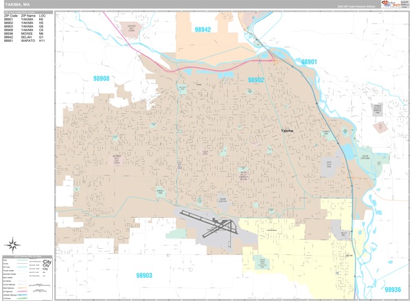 Yakima, WA Wall Map