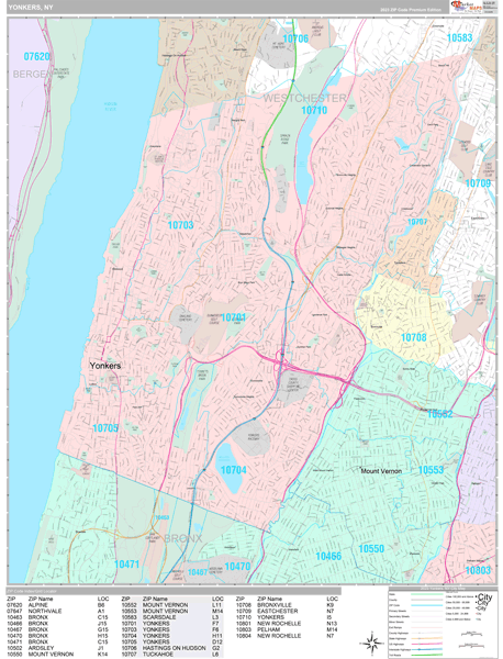 Yonkers Wall Map Premium Style