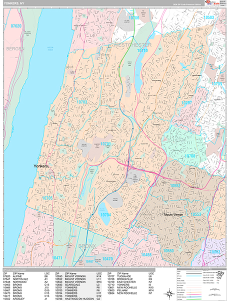Yonkers, NY Wall Map