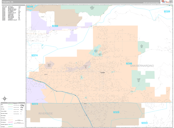 Yucaipa, CA Wall Map