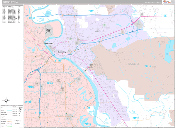 Bossier City Louisiana Wall Map (Premium Style) by MarketMAPS MapSales