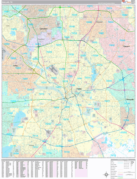 Dallas Texas Wall Map (Premium Style) by MarketMAPS - MapSales