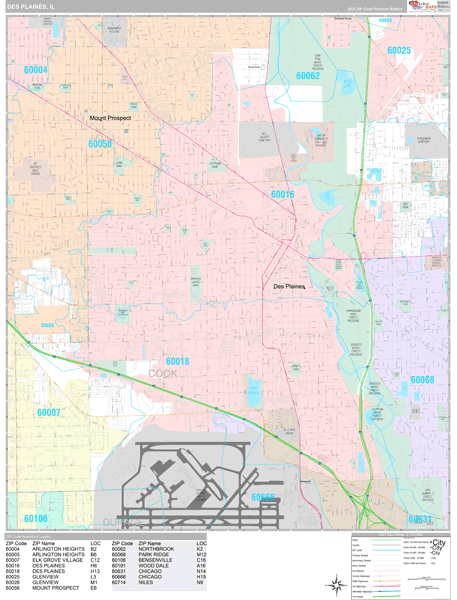 Des Plaines Illinois Wall Map (Premium Style) by MarketMAPS - MapSales