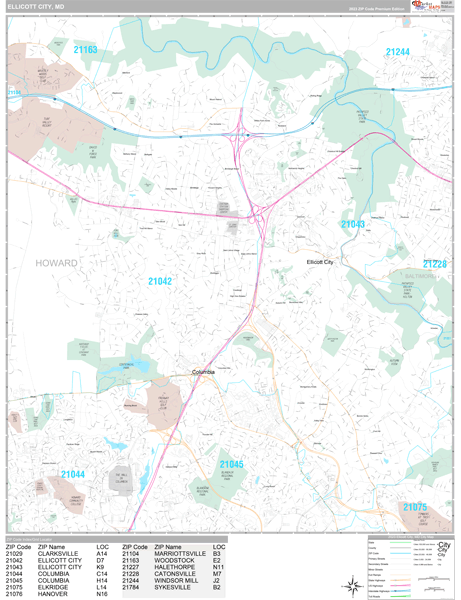 Ellicott City Maryland 5 Digit Zip Code Maps - Premium