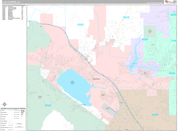 Lake Elsinore Zip Code Map Lake Elsinore California Wall Map (Premium Style) by MarketMAPS