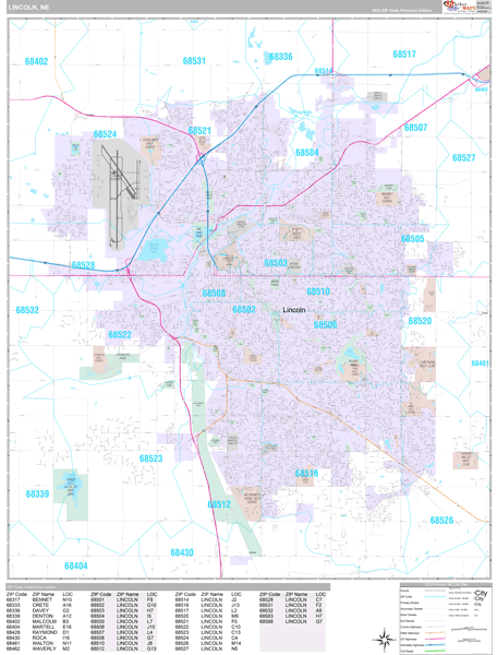 lincoln ne zip code map Lincoln Nebraska Wall Map Premium Style By Marketmaps lincoln ne zip code map