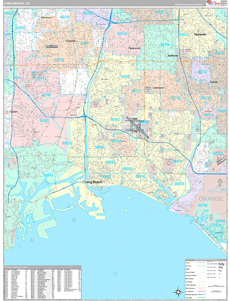 Long Beach California Zip Code Wall Map (Premium Style) by MarketMAPS ...