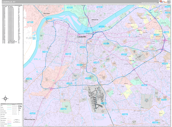 usps zip code map louisville ky Louisville Kentucky Zip Code Maps Red Line Style usps zip code map louisville ky