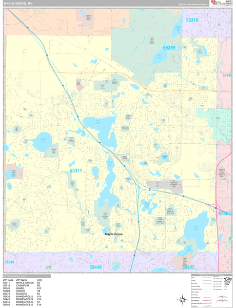 Maple Grove Zip Code Map Maple Grove Minnesota Wall Map (Premium Style) by MarketMAPS