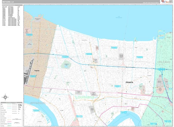 Metairie Louisiana Wall Map (Premium Style) by MarketMAPS - MapSales
